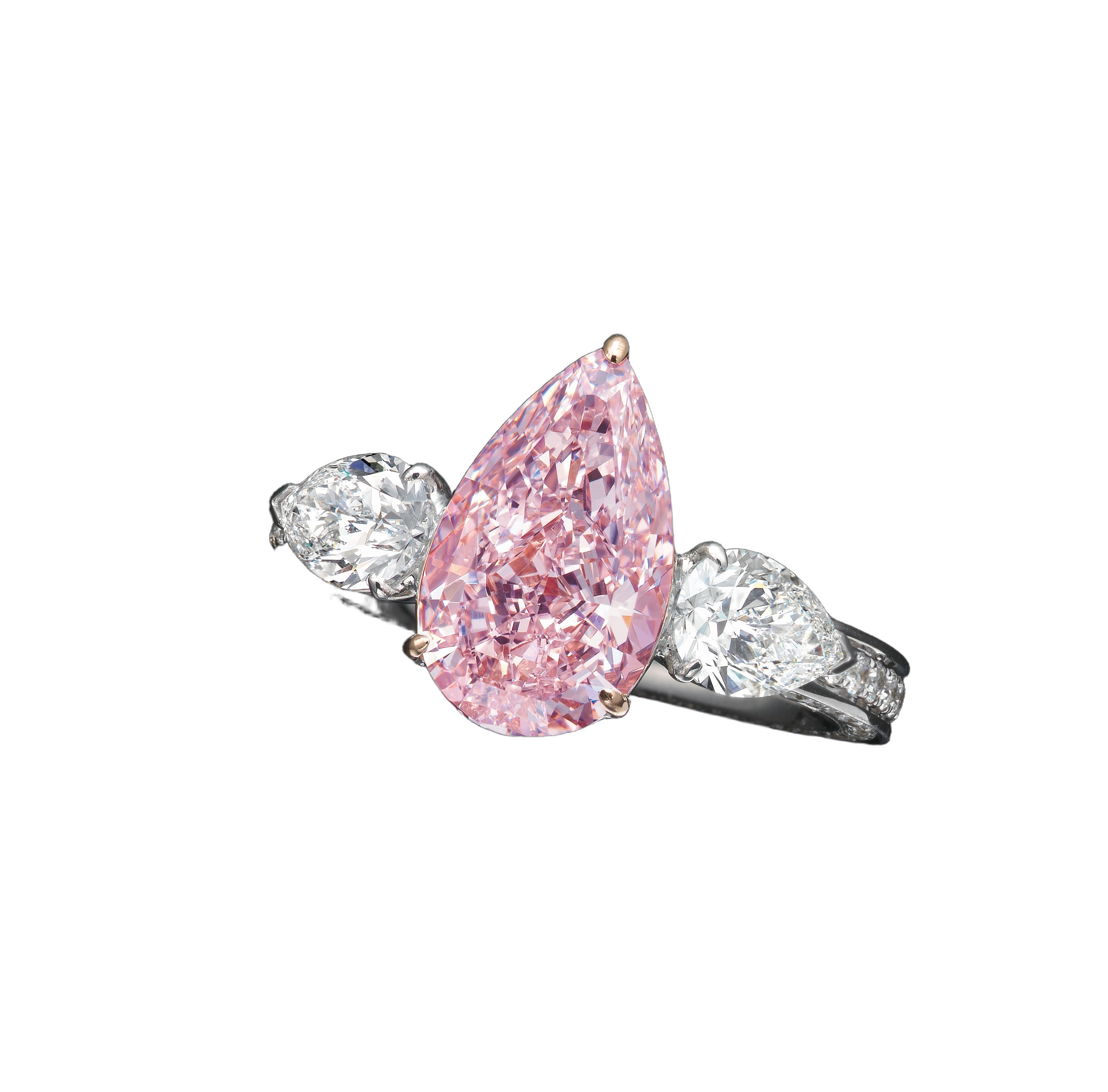Pear shape pink diamond ring