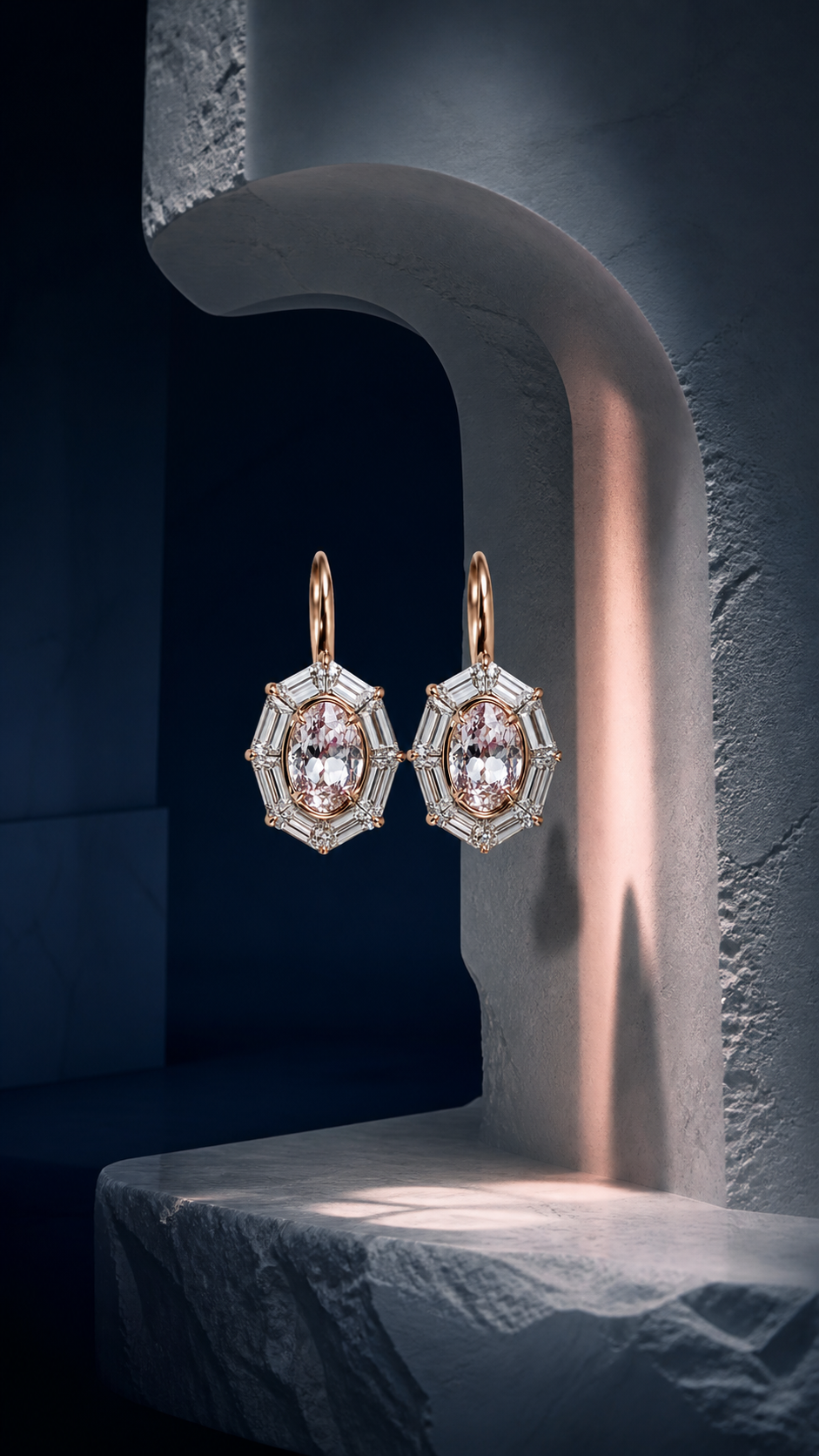 Pink diamond earrings in a carved stone setting