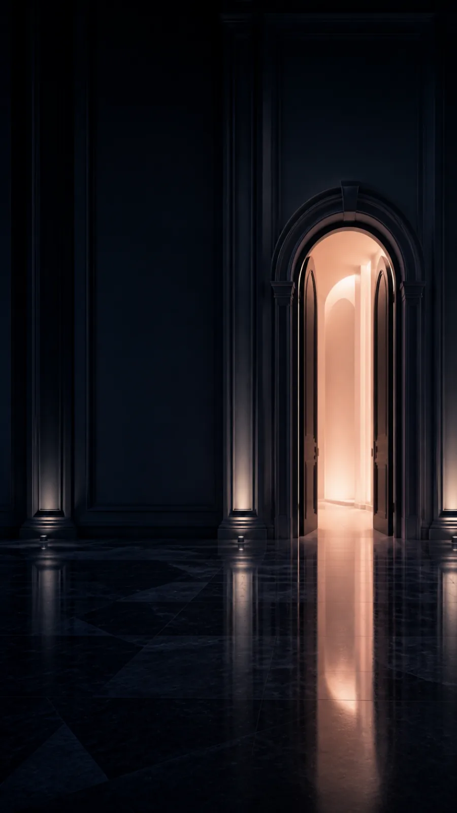 An illuminated private salon entrance